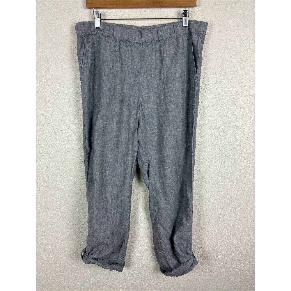 J Jill Pure‎ Jill Womens Linen Pull On Pants Medium Blue Minimalist Beach Cruise